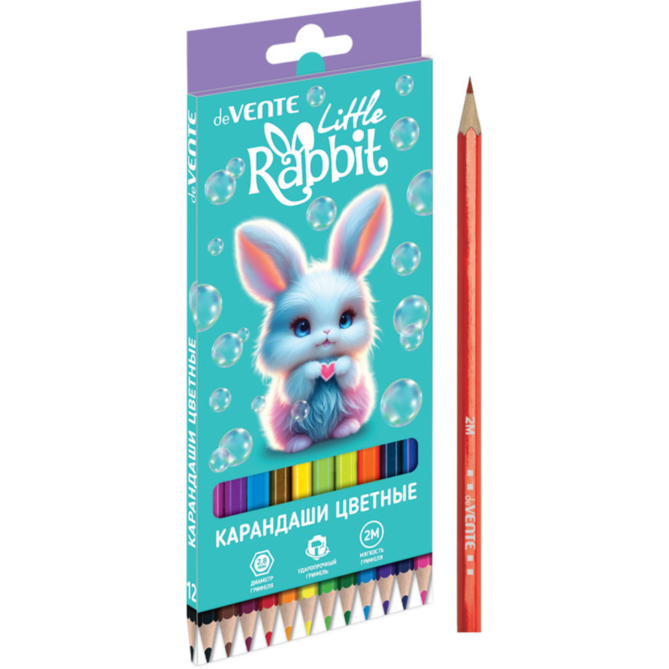 цветные карандаши 12 цветов DEVENTE Little Rabbit шестигранные 5022619