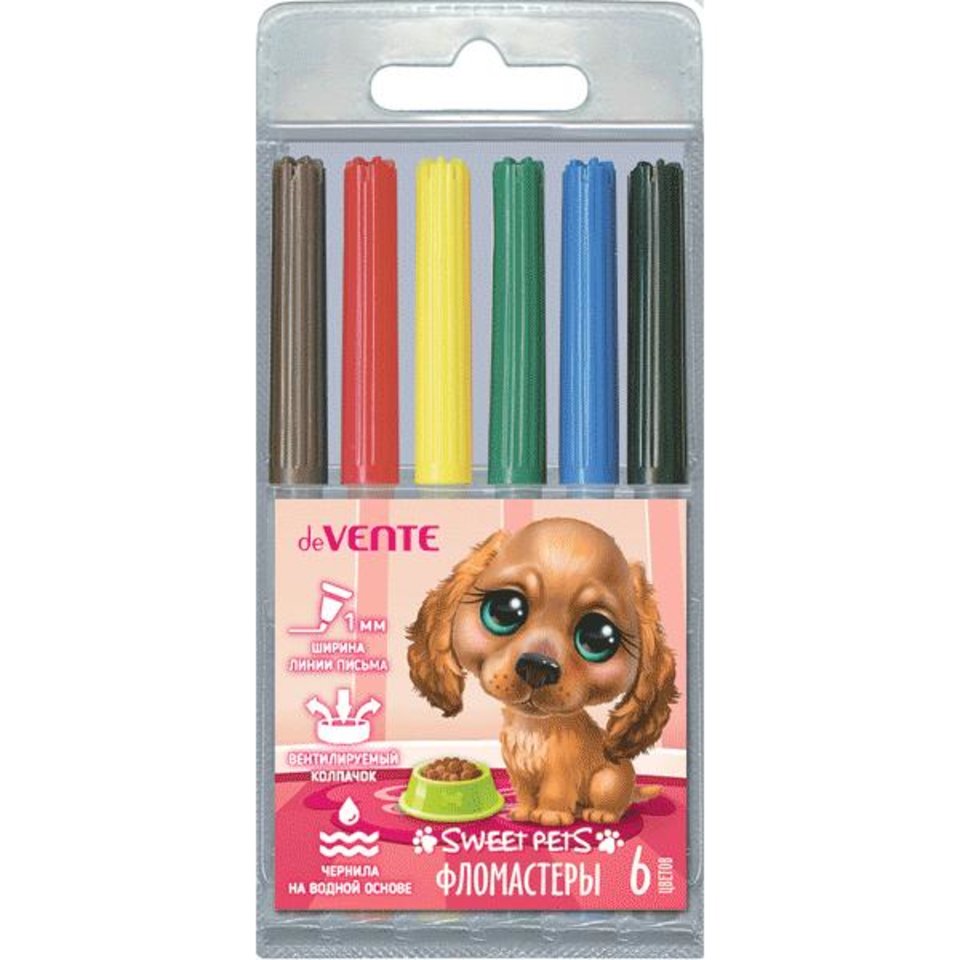 фломастеры набор 6 цветов DEVENTE Sweet Pets вентилируемый колпачек
