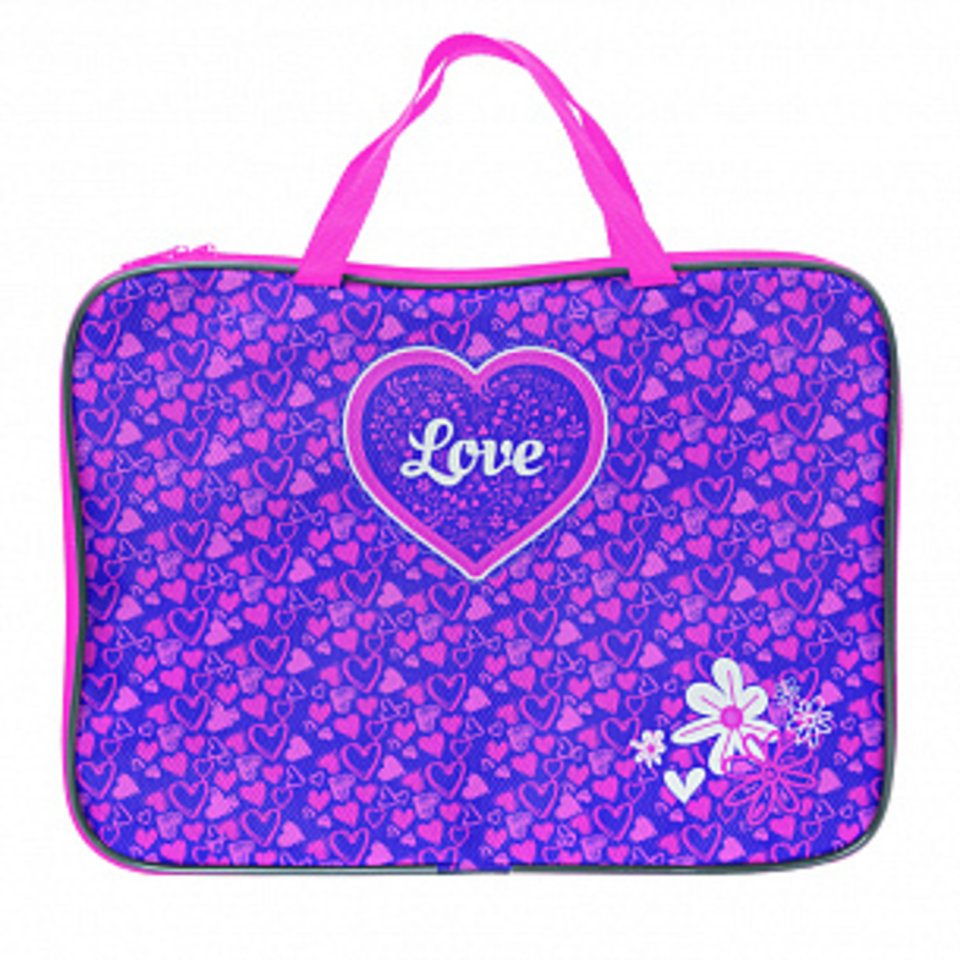 папка для тетрадей А4 с ручками Яркие сердечки текстиль ПТРТМР-ЯСР