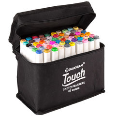 скетч-маркеры набор 60 цветов двухсторонние острый+скошенный трехгранный корпус в текстильной сумке