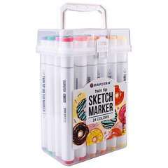 скетч-маркеры набор 24 цвета двухсторонние острый-скошенный наконечник пластиковая коробка