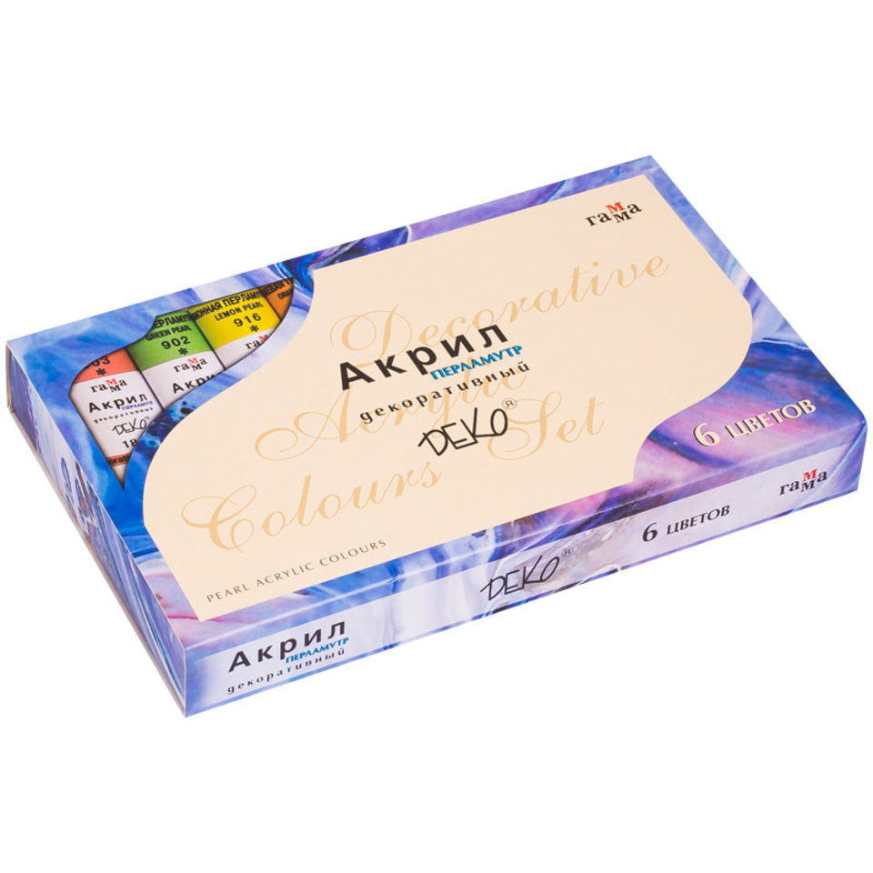 краски акриловые художественные набор 6 цветов ДЕКО ПЕРЛАМУТР 18мл туба