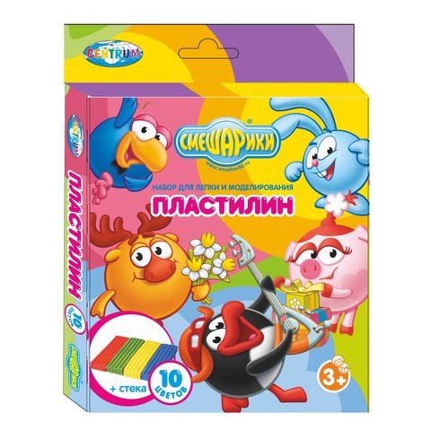 пластилин 10 цветов 200гр. Смешарики стек картонная упаковка