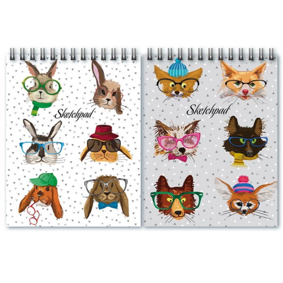 скетчбук А5 60 листов СТИЛЬНЫЕ ЖИВОТНЫЕ твердый переплет на гребне 47513