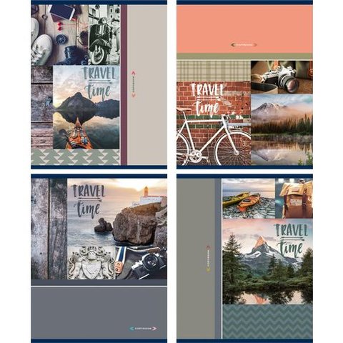 тетрадь 96 листов Время путешествий 4 дизайна в клетку 7346 BG