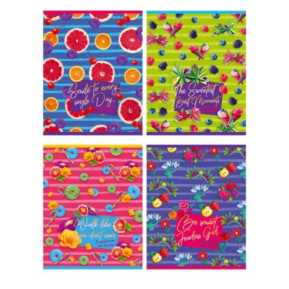 тетрадь 96 листов "Fantasy" 4 дизайна в клетку 6862 BG