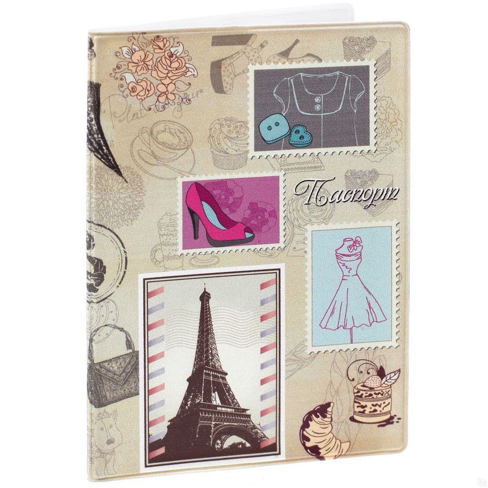 обложка для паспорта Парижские Марки ПВХ 29061