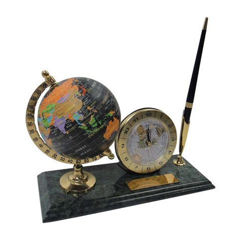 настольный набор Часы, глобус, ручка 2117 материал: зеленый мрамор
