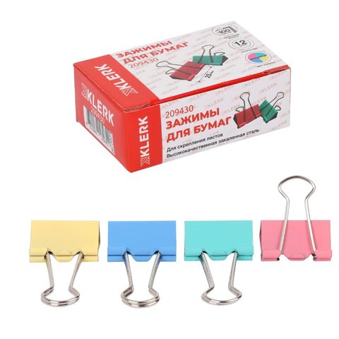 зажим для бумаг 25мм цветной k209430/225157/257953