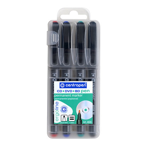 набор маркеров перманентные тонкие 4 цвета 1мм Centropen CD-Pen