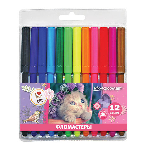 фломастеры 12 цветов SchoolФормат Милые котята