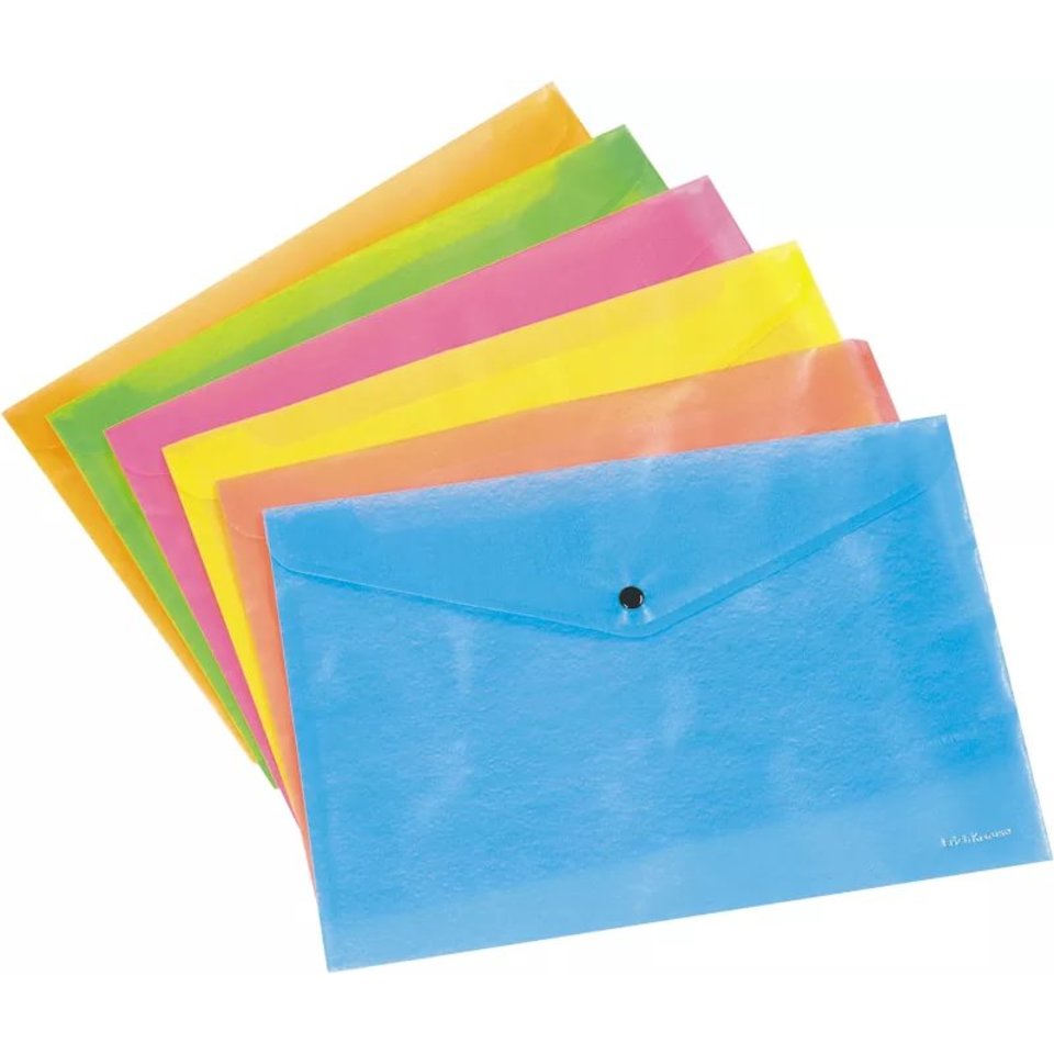 папка-конверт на кнопке А4 (EK) NEON пластик ассорти31011