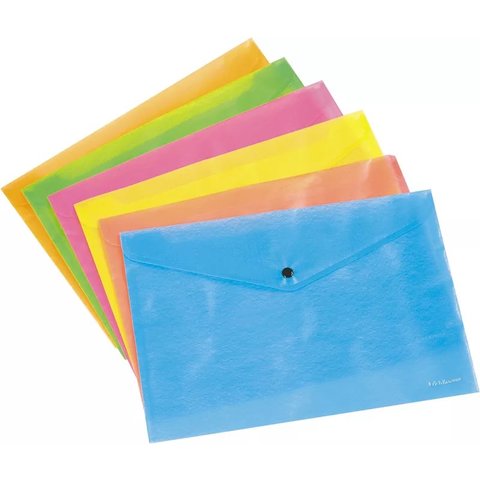 папка-конверт на кнопке А4 (EK) NEON пластик ассорти31011