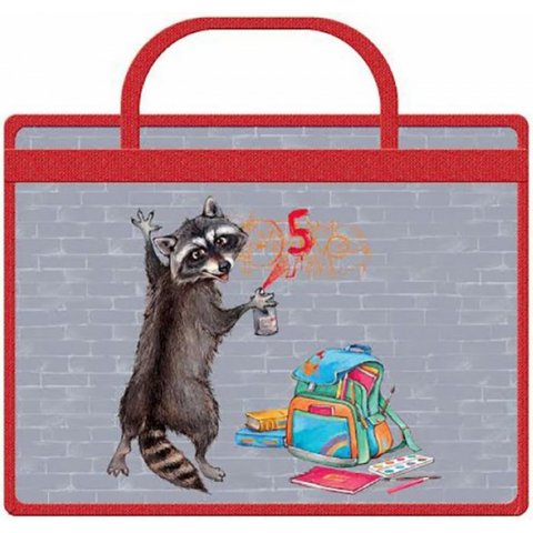 папка для тетрадей А4 Енот граффист с ручками на молнии 43598