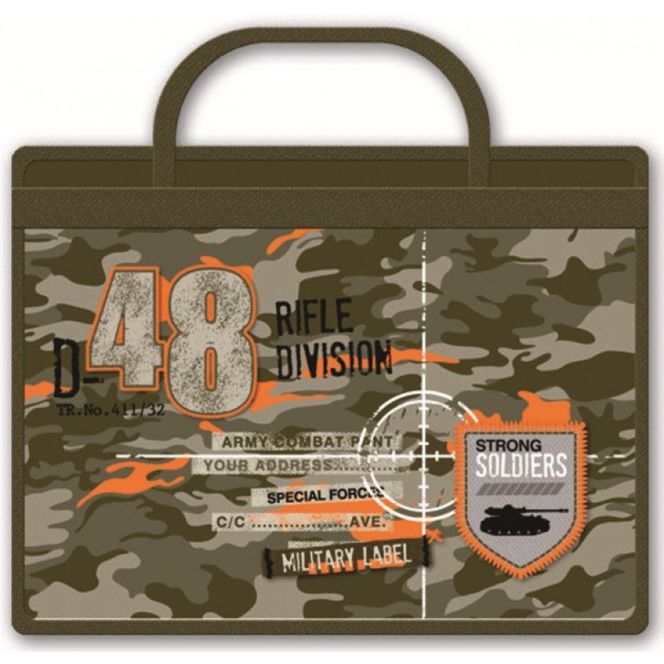 папка для тетрадей А4 Военный стиль на молнии с ручками 40532