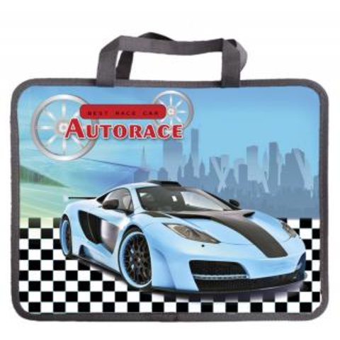 папка для тетрадей А4 Черно-голубое авто на молнии с ручками П-2811