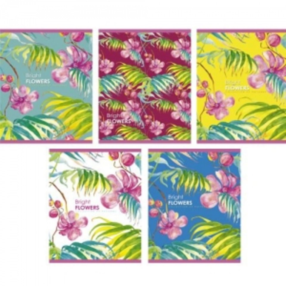 тетрадь 48 листов Тропические цветы орнамент в клетку 484511
