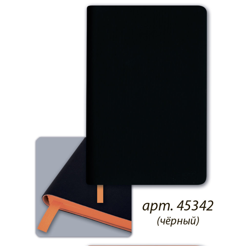 записная книжка А7 Софт-тач черная оражевый срез 45342