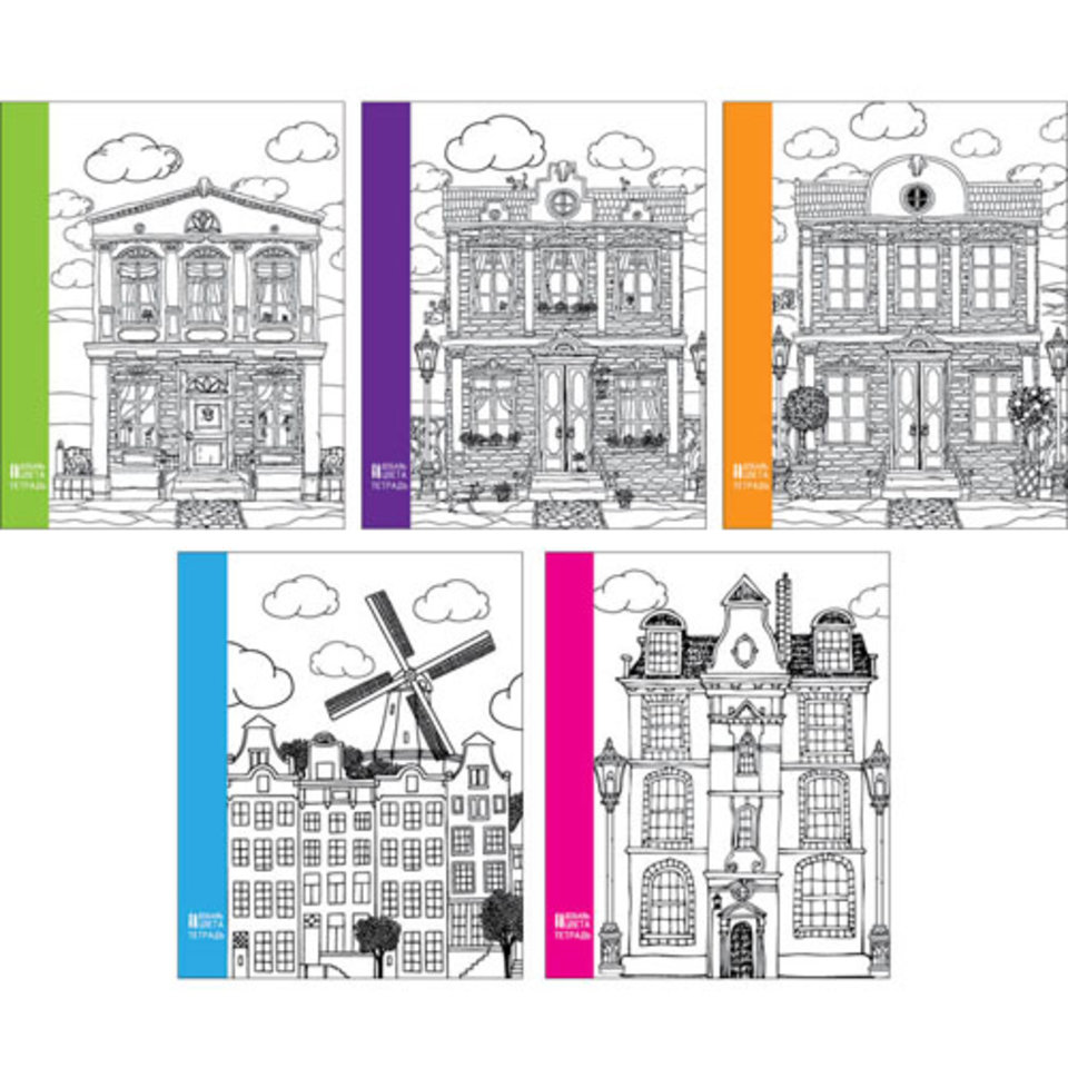 тетрадь 48 листов Городская архитектура (раскраска) в клетку 485629