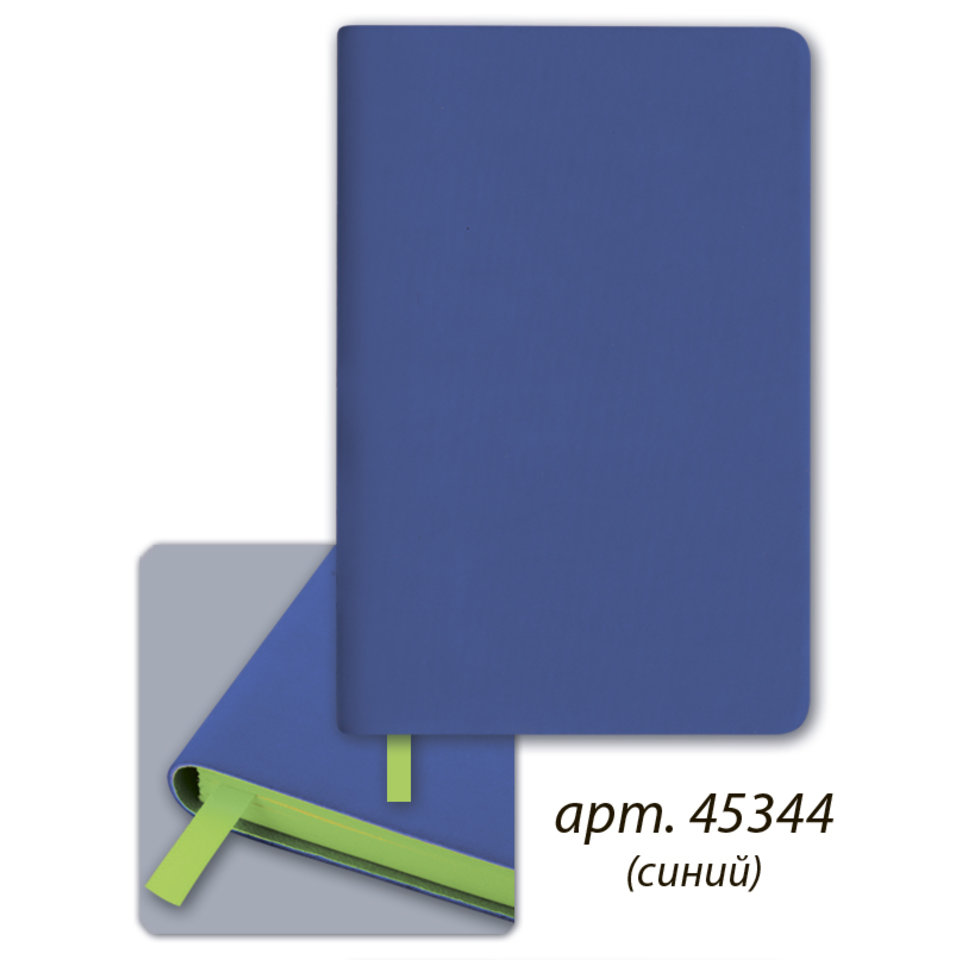записная книжка А7 Софт-тач синяя зеленый срез 45344
