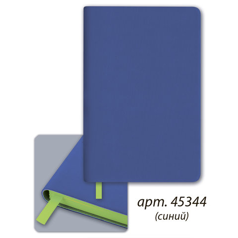 записная книжка А7 Софт-тач синяя зеленый срез 45344