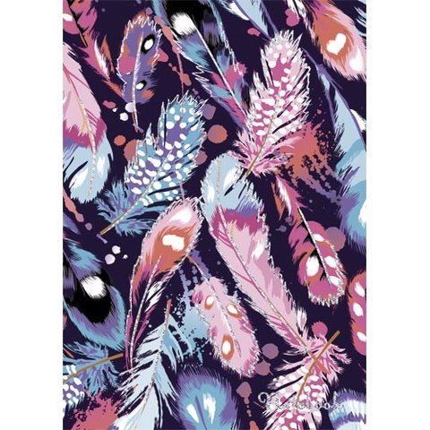 книга для записи А6 96л твердая обложка ляссе Орнамент Разноцветные перья 6961783