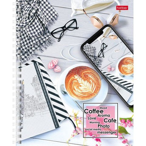 тетрадь 96 листов цветная обложка "Время для кофе" на гребне в клетку (063015)