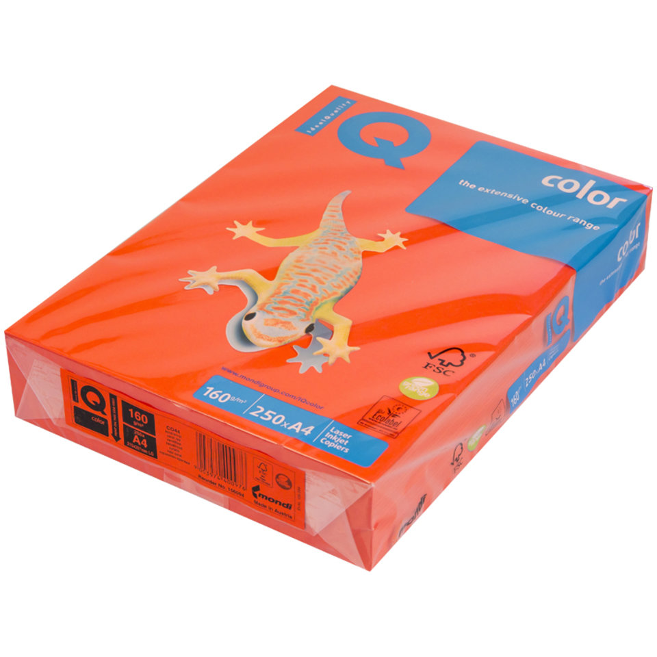 бумага цветная А4 250л 160г/м IQ Color 44 кораллово-красная 087130