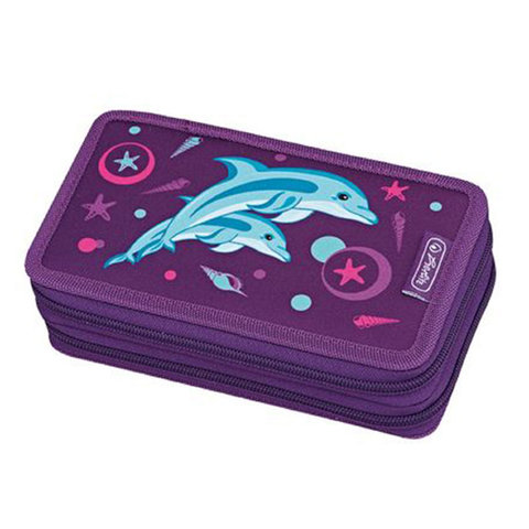 пенал для девочки 50008599 HERLITZ Дельфины 2 молнии