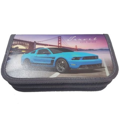 пенал для мальчика Глоубое авто и мост 2 отделения ПН-2213