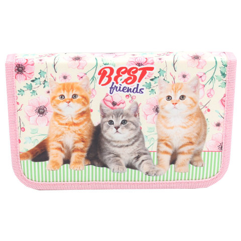 пенал Котята с цветами на бежевом с планкой ПН-5953