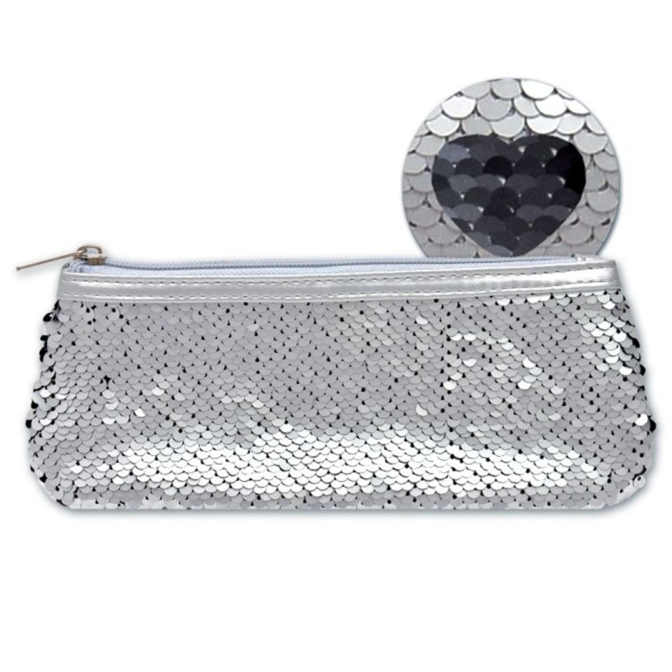 косметичка для девочки для девочки Белый + серый пайетки 46407