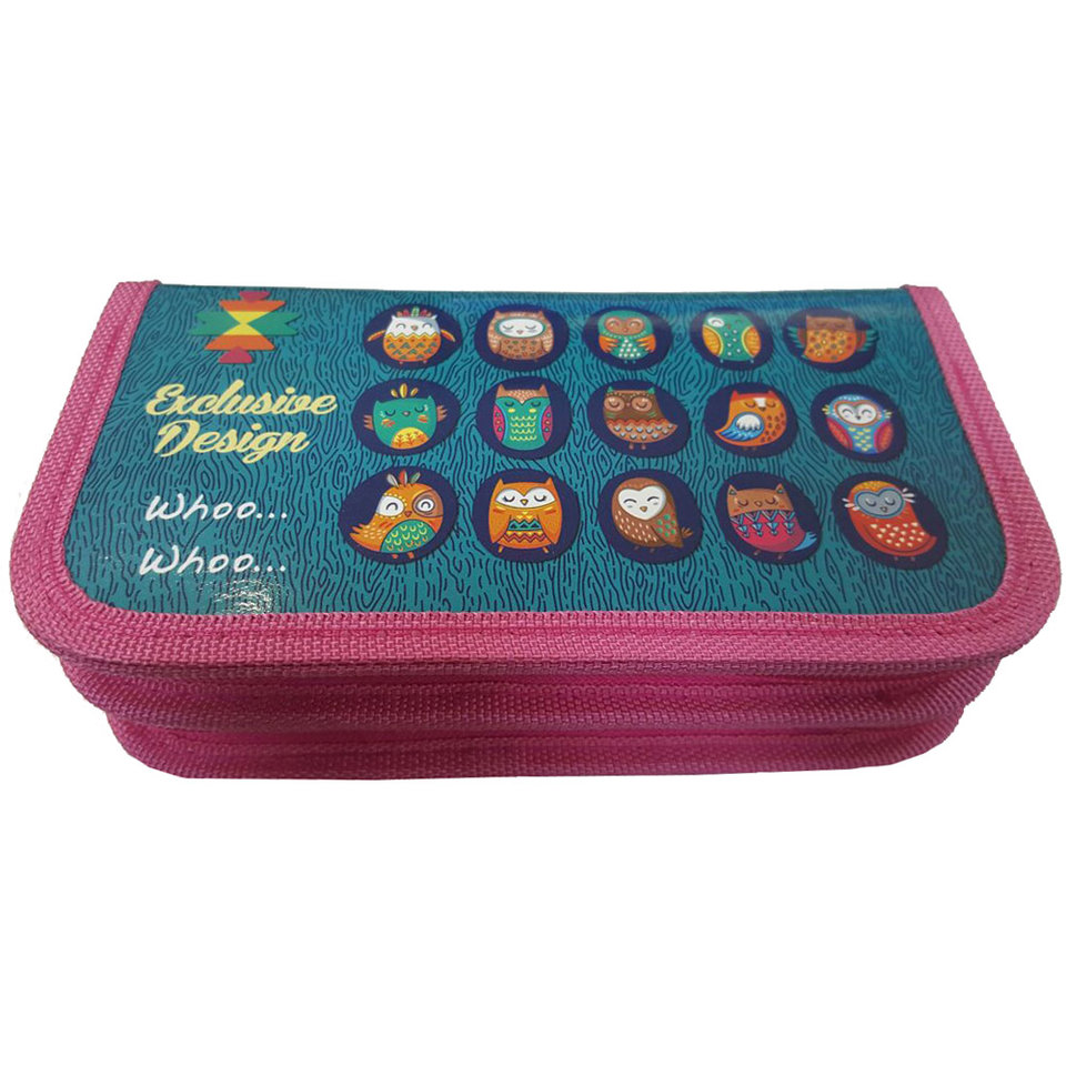 пенал для девочки Совы 2 отделения 190х105 ПН-0214
