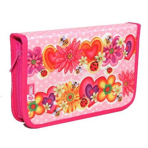 пенал для девочки Сердечки и цветы 1 отделение с планкой 33448