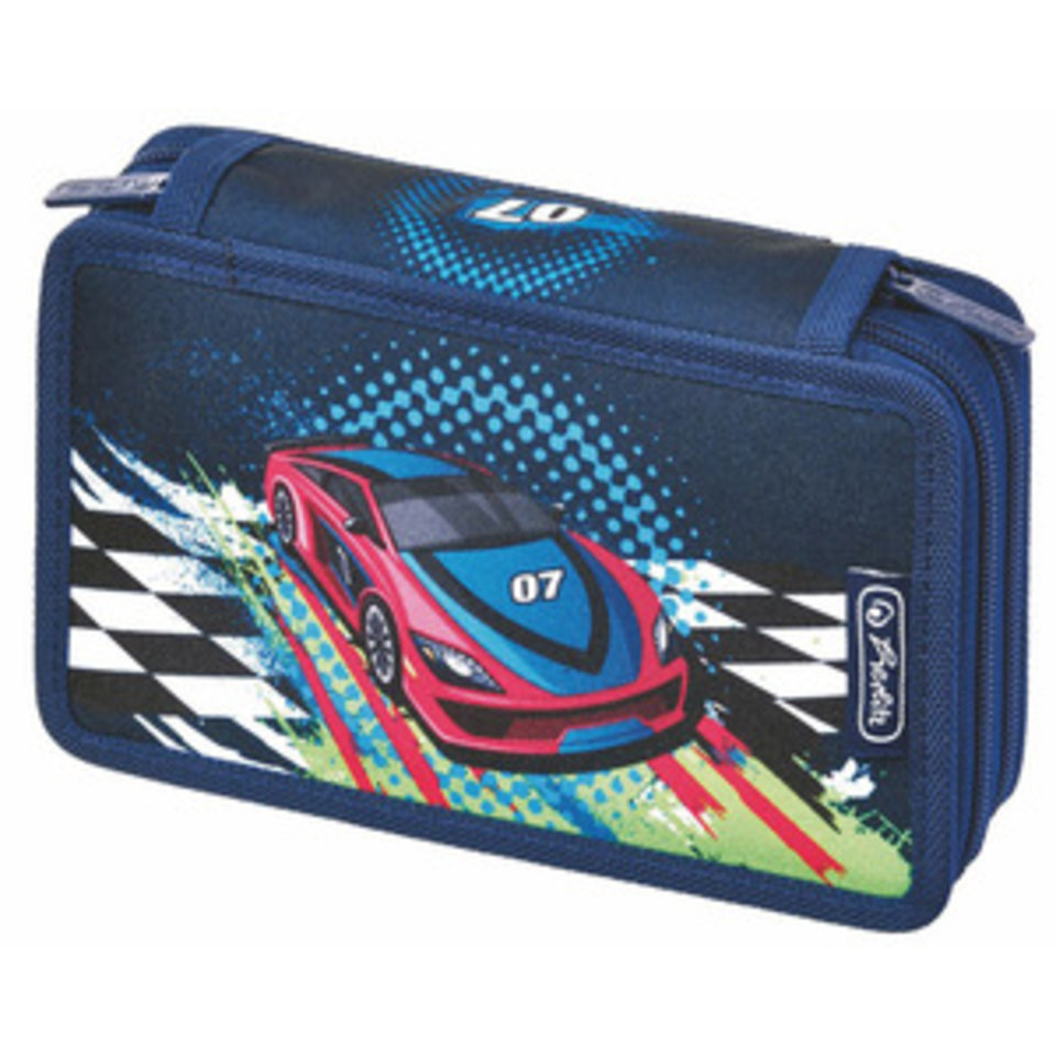 пенал для мальчика 11438579 Herlitz Boys Авто спорт 23 предмета 2 молнии