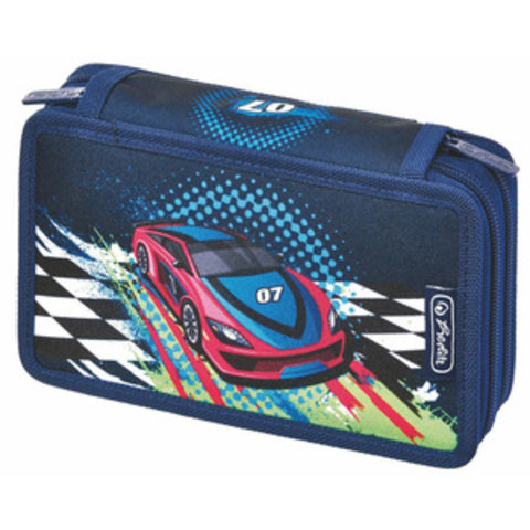 пенал для мальчика 11438579 Herlitz Boys Авто спорт 23 предмета 2 молнии