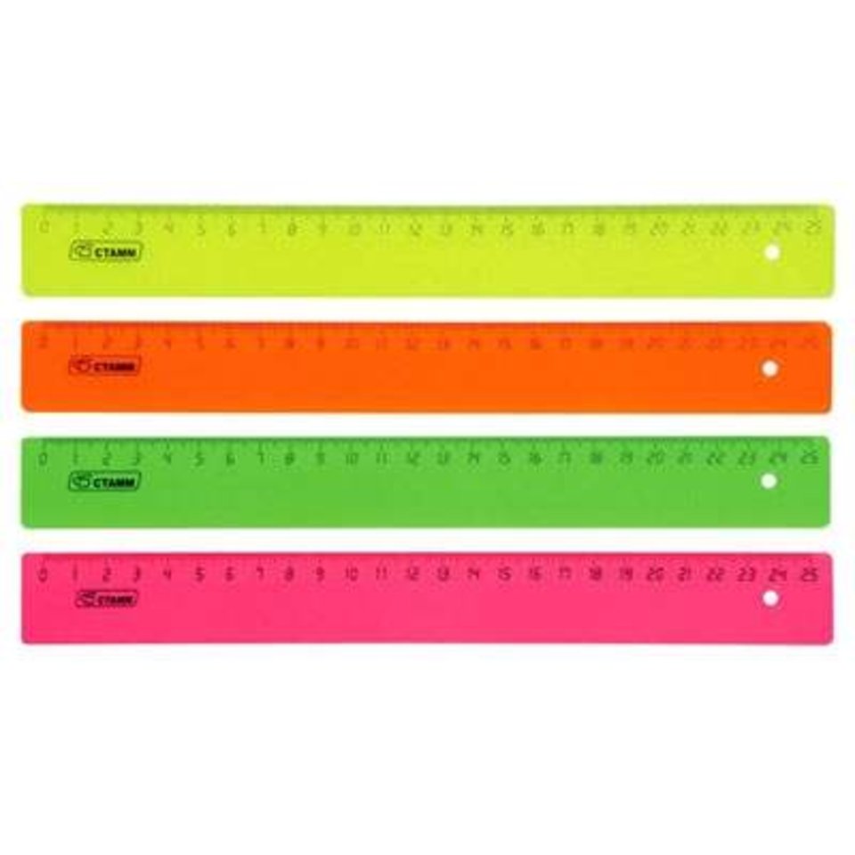 линейка 25см пластиковая прозрачная/тонированная ЛН 23/24 Стамм