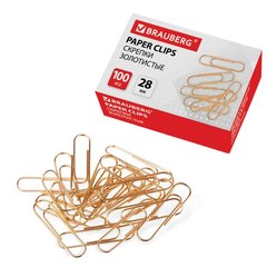 скрепки 28мм 100шт золотистые картонная упаковка 221529/att376