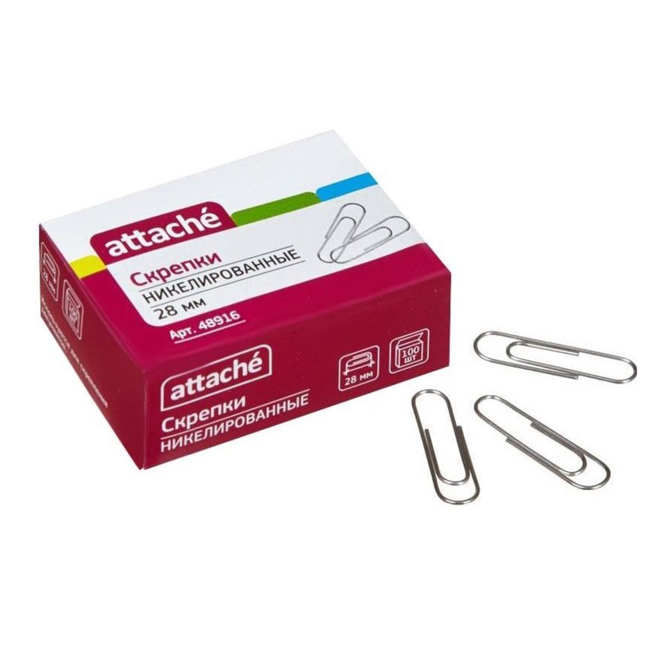 скрепки 28мм 100шт никелированные картонная упаковка 48916/900308
