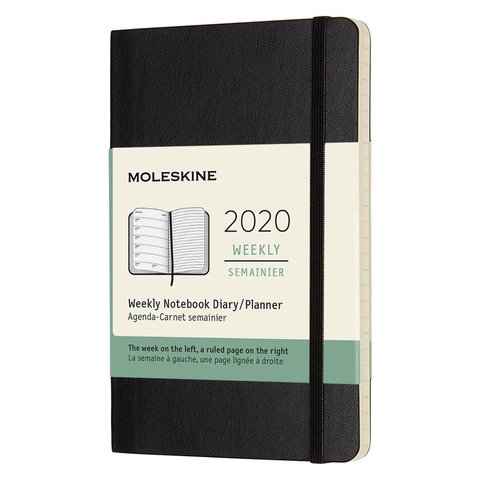 еженедельник датированный А6 72л Moleskine Classic Soft на резинке черный 2020г 384919