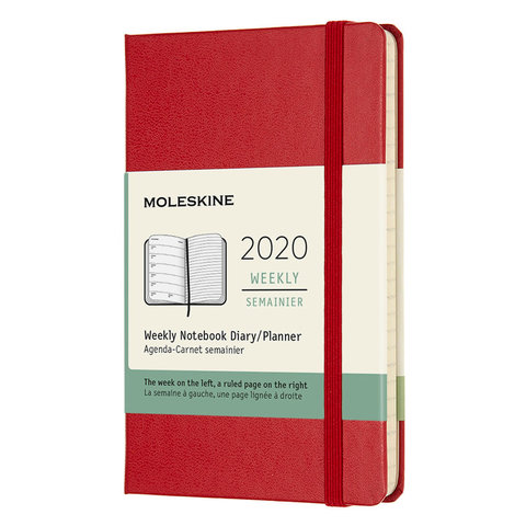 еженедельник датированный А6 72л Moleskine Classic на резинке красный 2020г 384852