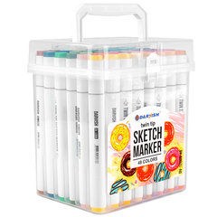 скетч-маркеры набор 48 цветов 2-х сторонние острый-скошенный наконечник в пластиковой упаковке