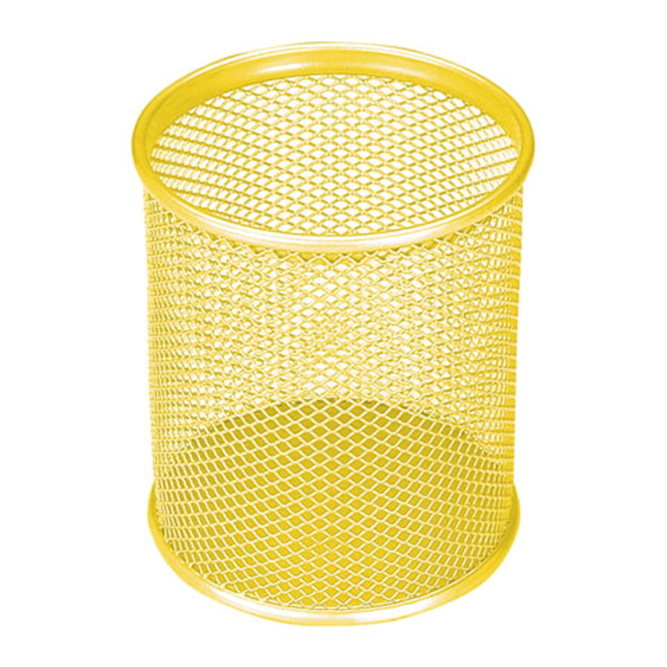 подставка для канцелярских принадлежностей металлическая сетка круглая Brauberg 231980 желтая