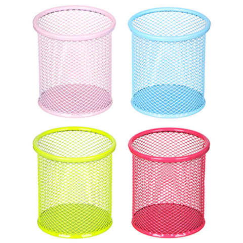 подставка для канцелярских принадлежностей металлическая сетка круглая /526-513 голубая