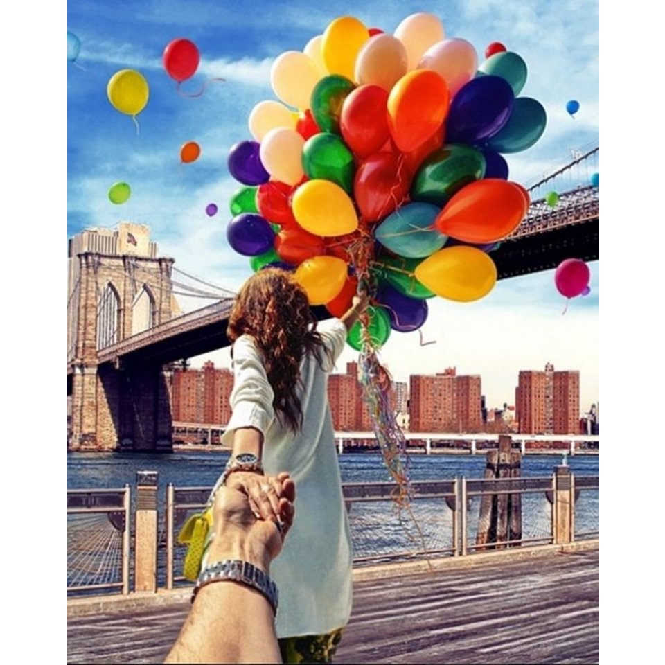 картина по номерам 40х50см VA-1273 “Девушка с воздушными шарами”