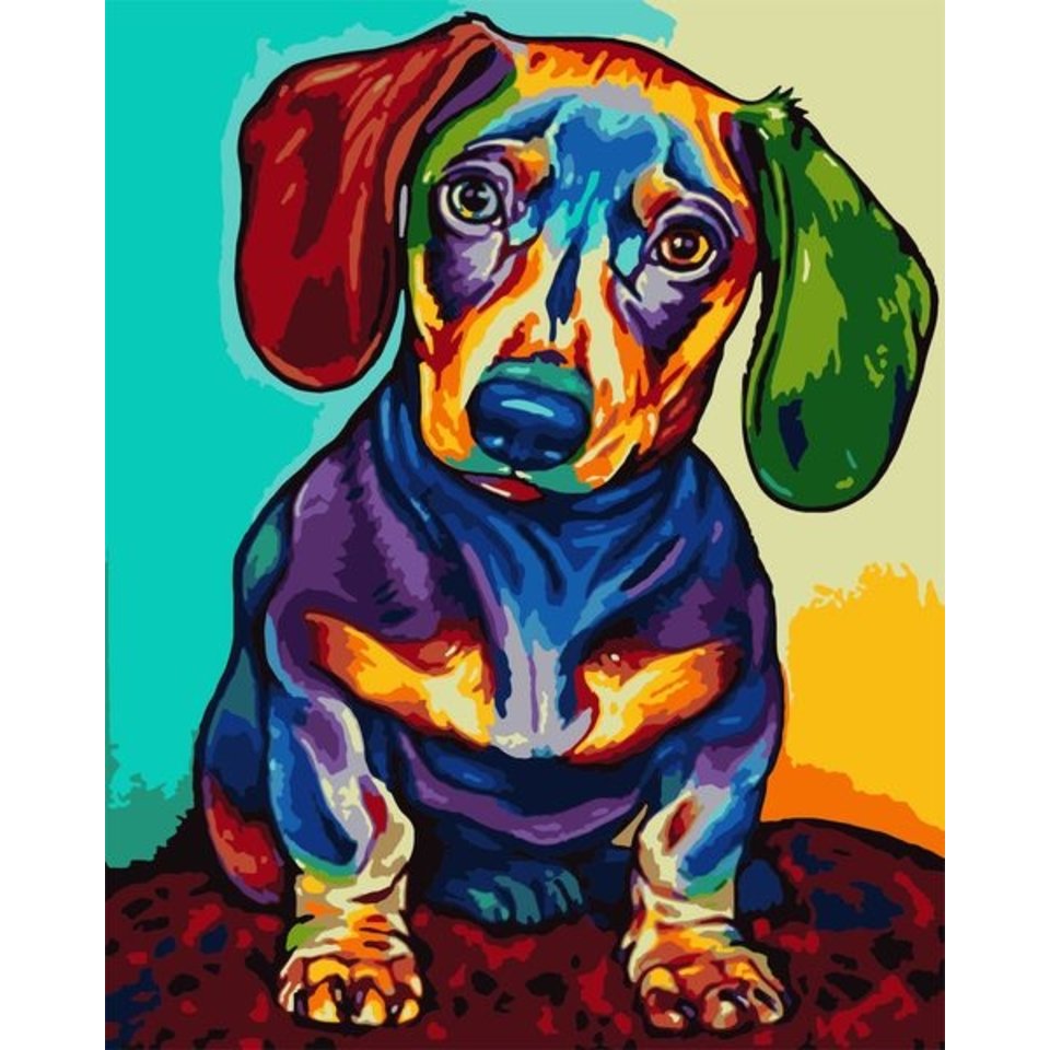 картина по номерам 40х50см VA-0160 “Радужная такса”