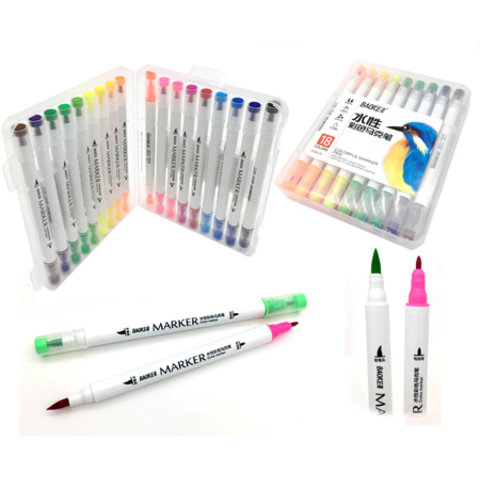 скетч-фломастеры набор 18цветов Акварельные Кисть 2-х сторонние кисть+тонкий фломастер