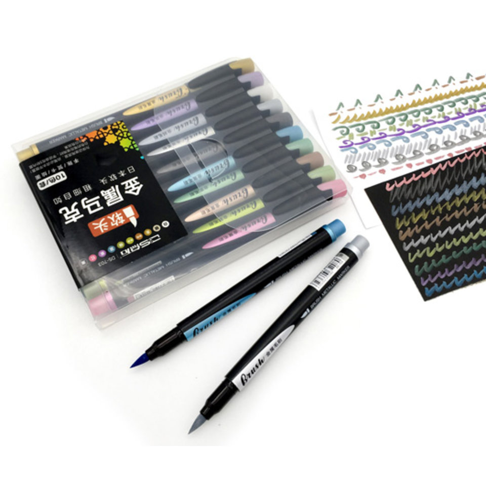 скетч-маркеры набор 10 цветов Металлик Кисть