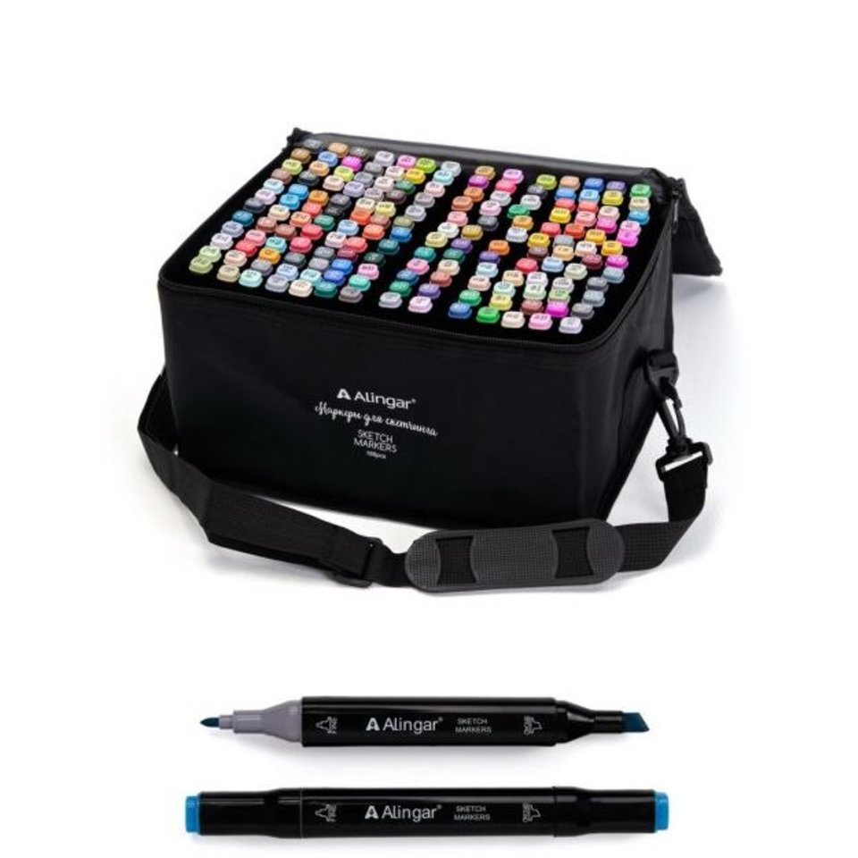 скетч маркеры 168цв 2-х сторонние острый-скошенный текстильная сумка al7502/nb-5