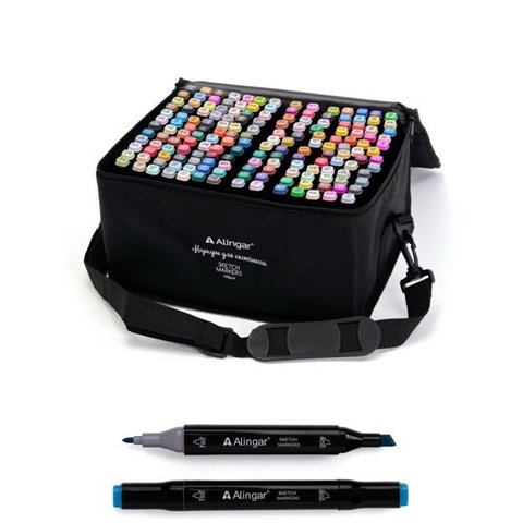 скетч маркеры 168цв 2-х сторонние острый-скошенный текстильная сумка al7502/nb-5